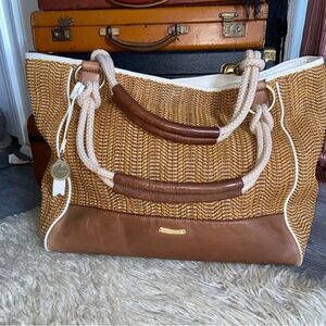 Tahari Brown and Tan Woven Leather Tote Bag